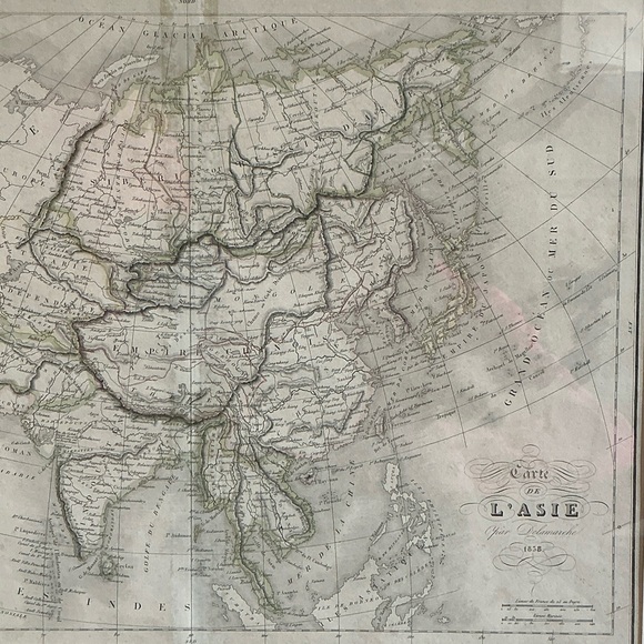 Antique 1800s French Map of Asia Framed, Original